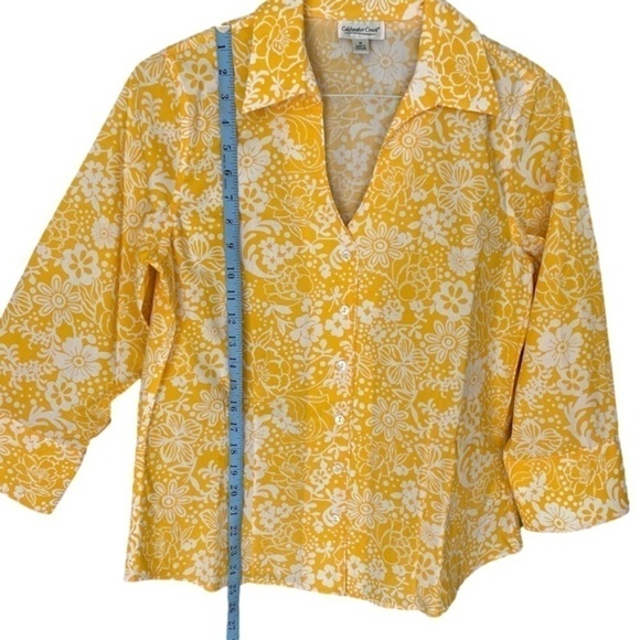 COLDWATER CREEK Top Button Up V Neck Collar Floral Yellow White Women Size M - Picture 6 of 12